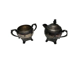 Vintage FB Rogers Silver Co Footed Sugar Bowl With Lid And Creamer Set